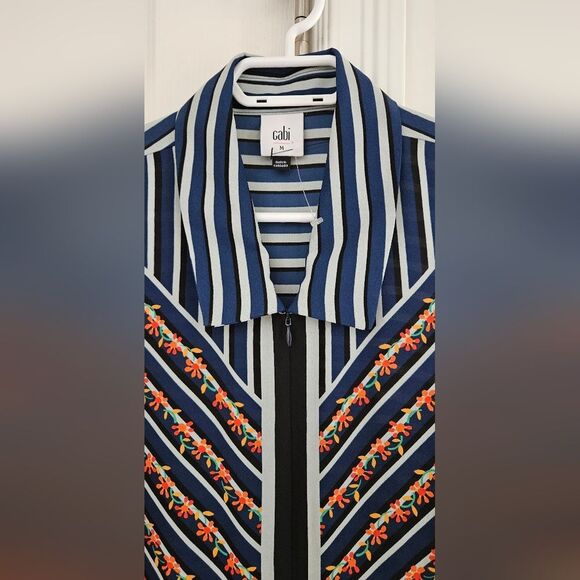 CAbi Navy and White Striped Floral Sleeveless Shirt - Picture 2 of 4